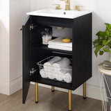 18" Black and White Bathroom Vanity with Rattan Door - Bathroom Fixtures - Alpine Outlets