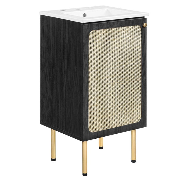 18" Black and White Bathroom Vanity with Rattan Door - Bathroom Fixtures - Alpine Outlets