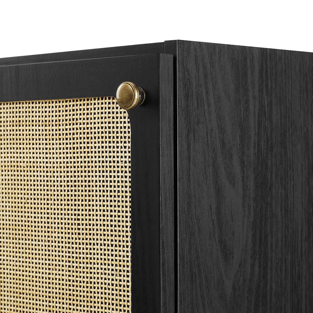 18" Black Bathroom Vanity Cabinet with Rattan Door – Sink Basin Not Included - Bathroom Fixtures - Alpine Outlets