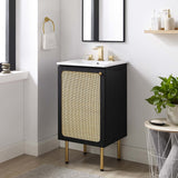 18" Black Bathroom Vanity Cabinet with Rattan Door – Sink Basin Not Included - Bathroom Fixtures - Alpine Outlets