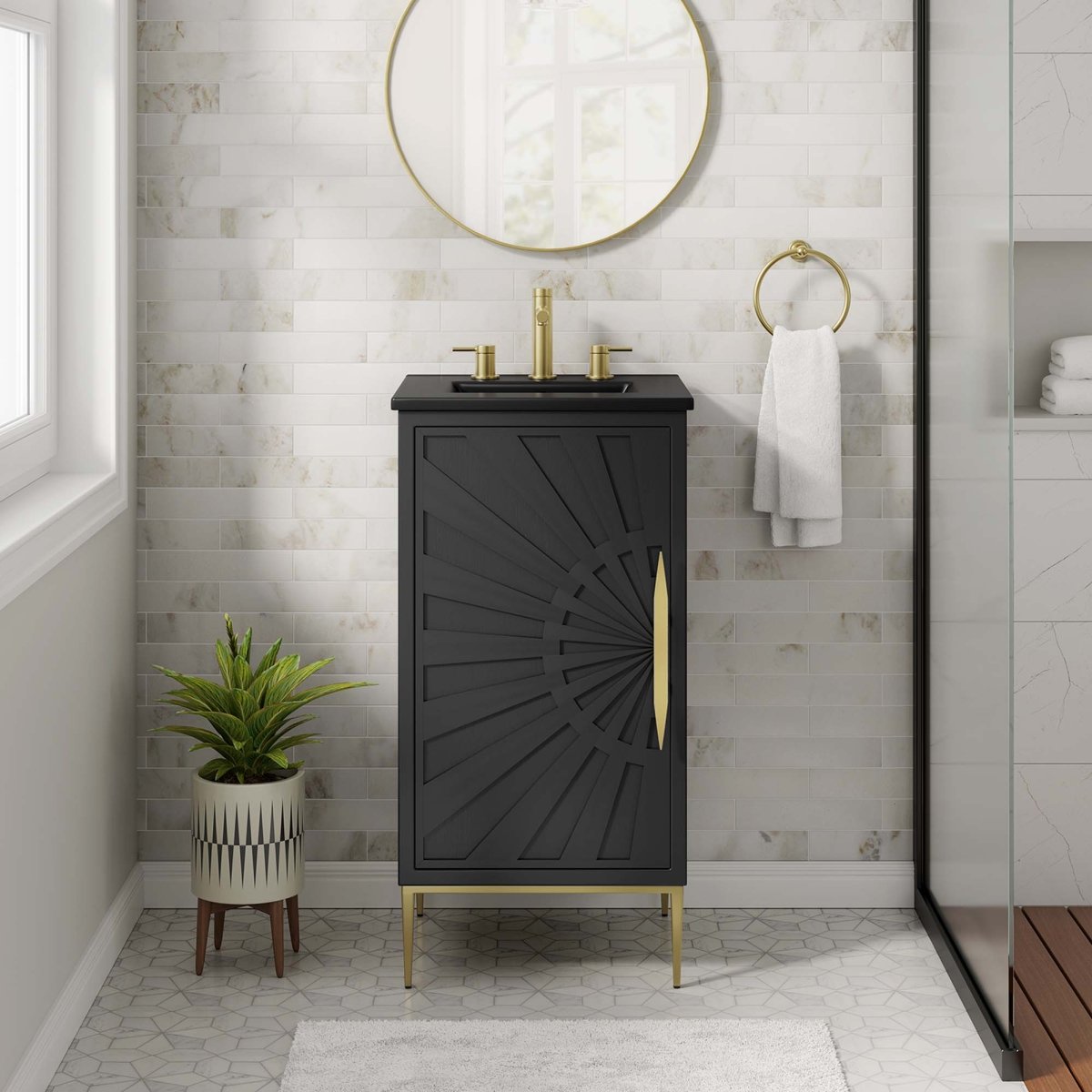 18" Black Bathroom Vanity with Ceramic Sink – Modern - Bathroom Fixtures - Alpine Outlets
