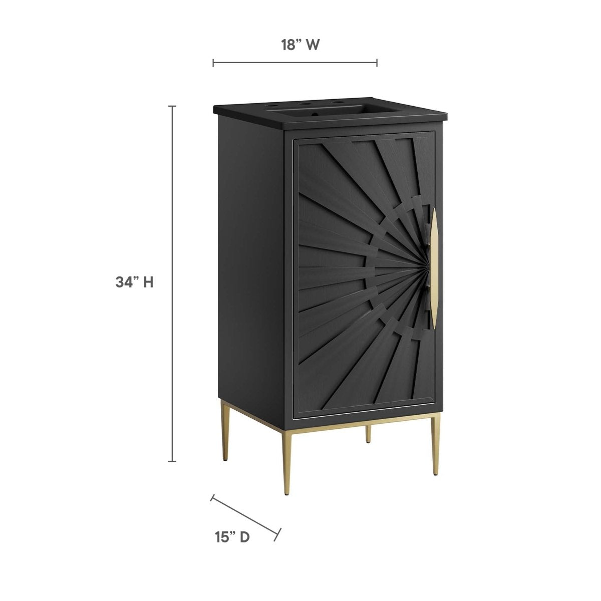 18" Black Bathroom Vanity with Ceramic Sink – Modern - Bathroom Fixtures - Alpine Outlets