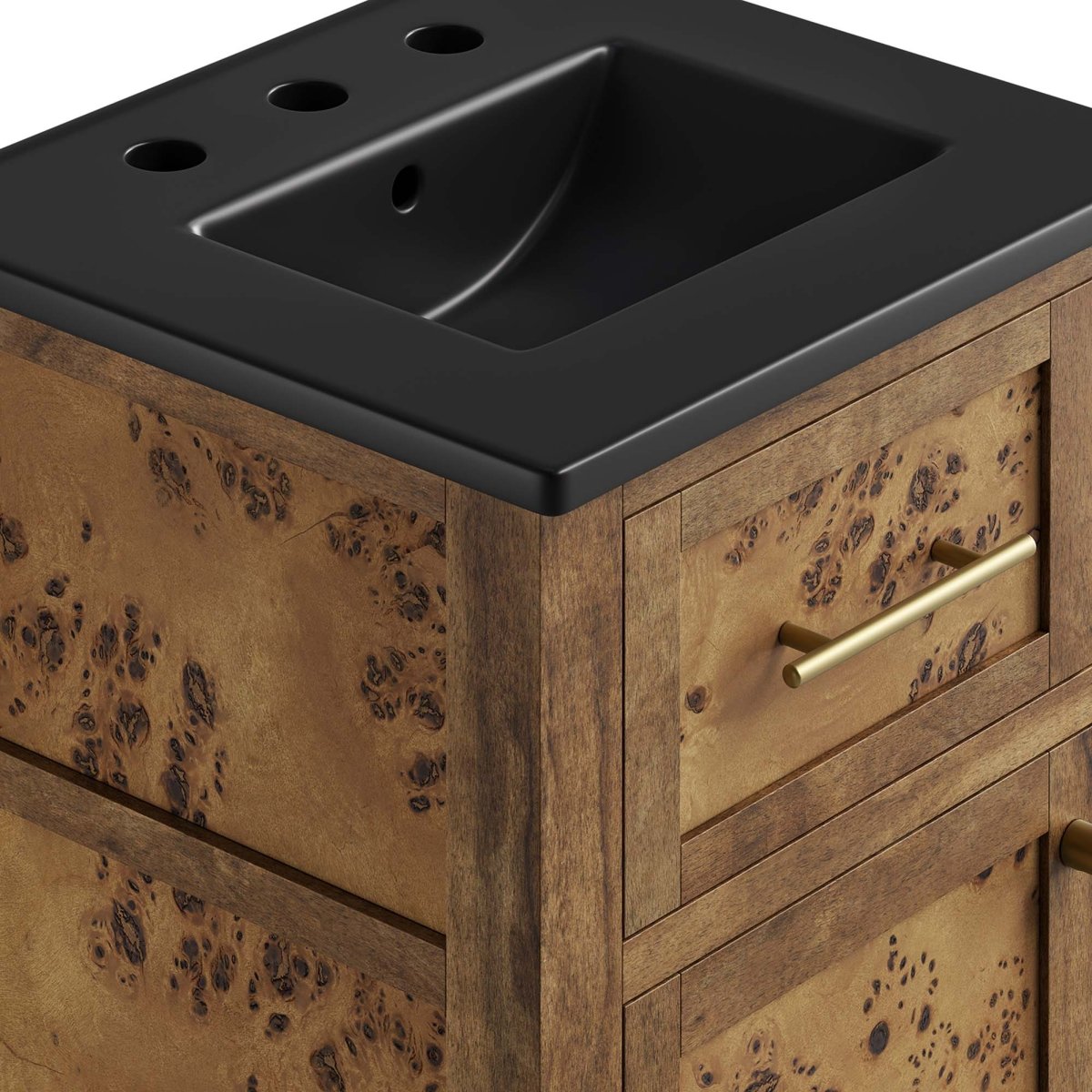 18" Black Brown Wood Bathroom Vanity with Ceramic Sink – Modern - Bathroom Fixtures - Alpine Outlets