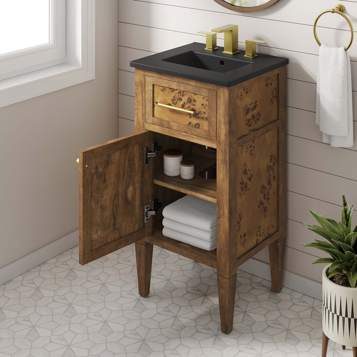 18" Black Brown Wood Bathroom Vanity with Ceramic Sink – Modern - Bathroom Fixtures - Alpine Outlets