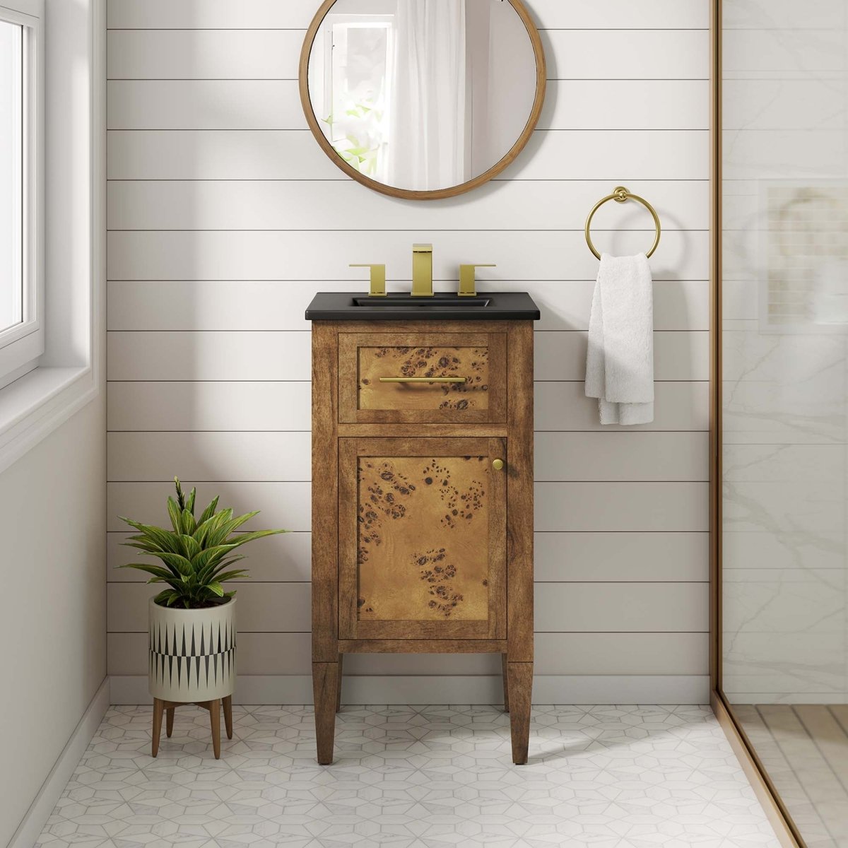 18" Black Brown Wood Bathroom Vanity with Ceramic Sink – Modern - Bathroom Fixtures - Alpine Outlets