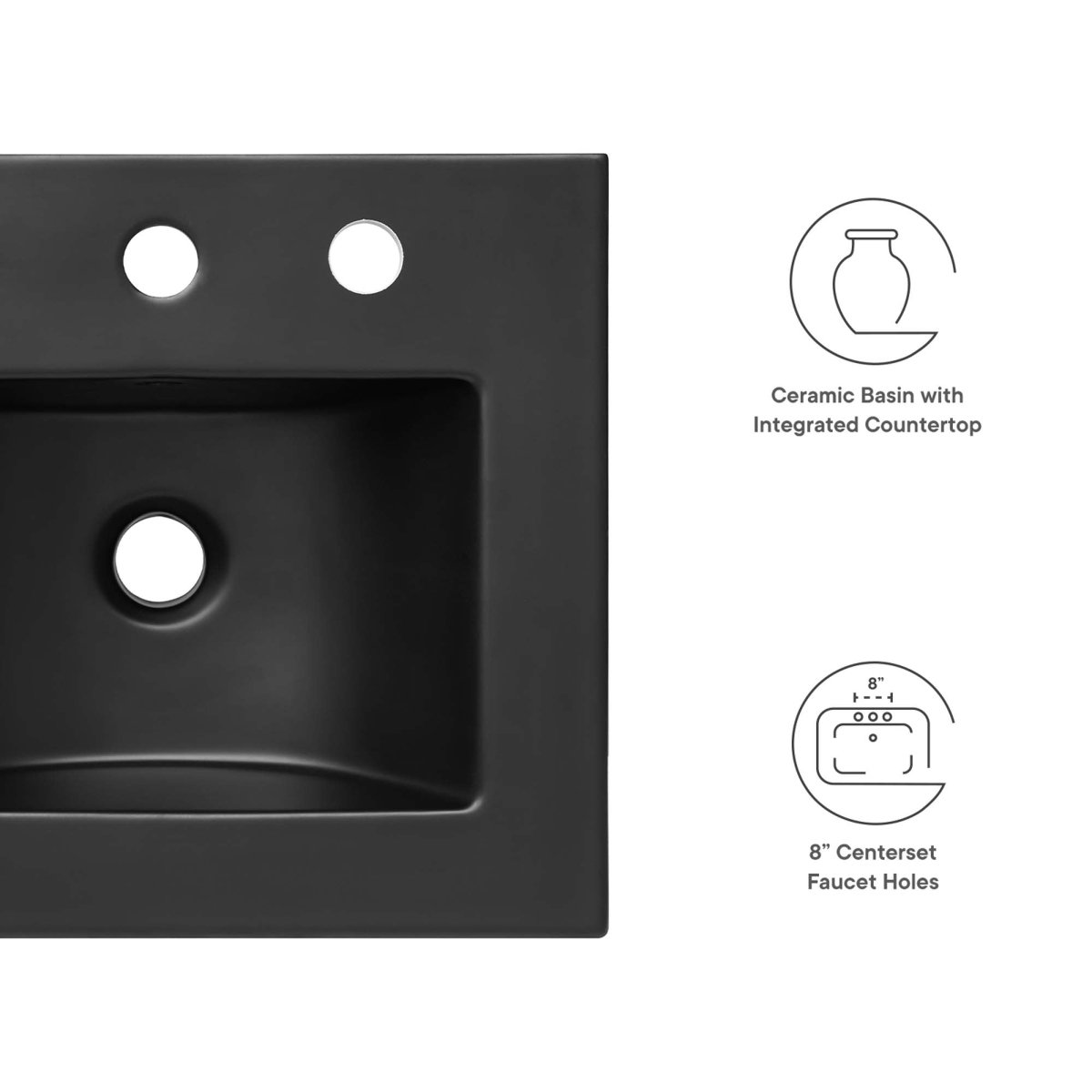 18" Black Ceramic Bathroom Sink – Rectangular Basin with Countertop - Bathroom Sink - Alpine Outlets