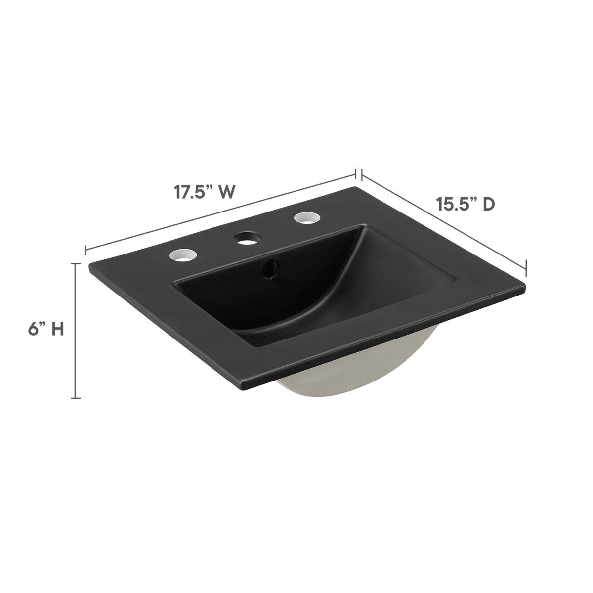 18" Black Ceramic Bathroom Sink – Rectangular Basin with Countertop - Bathroom Sink - Alpine Outlets