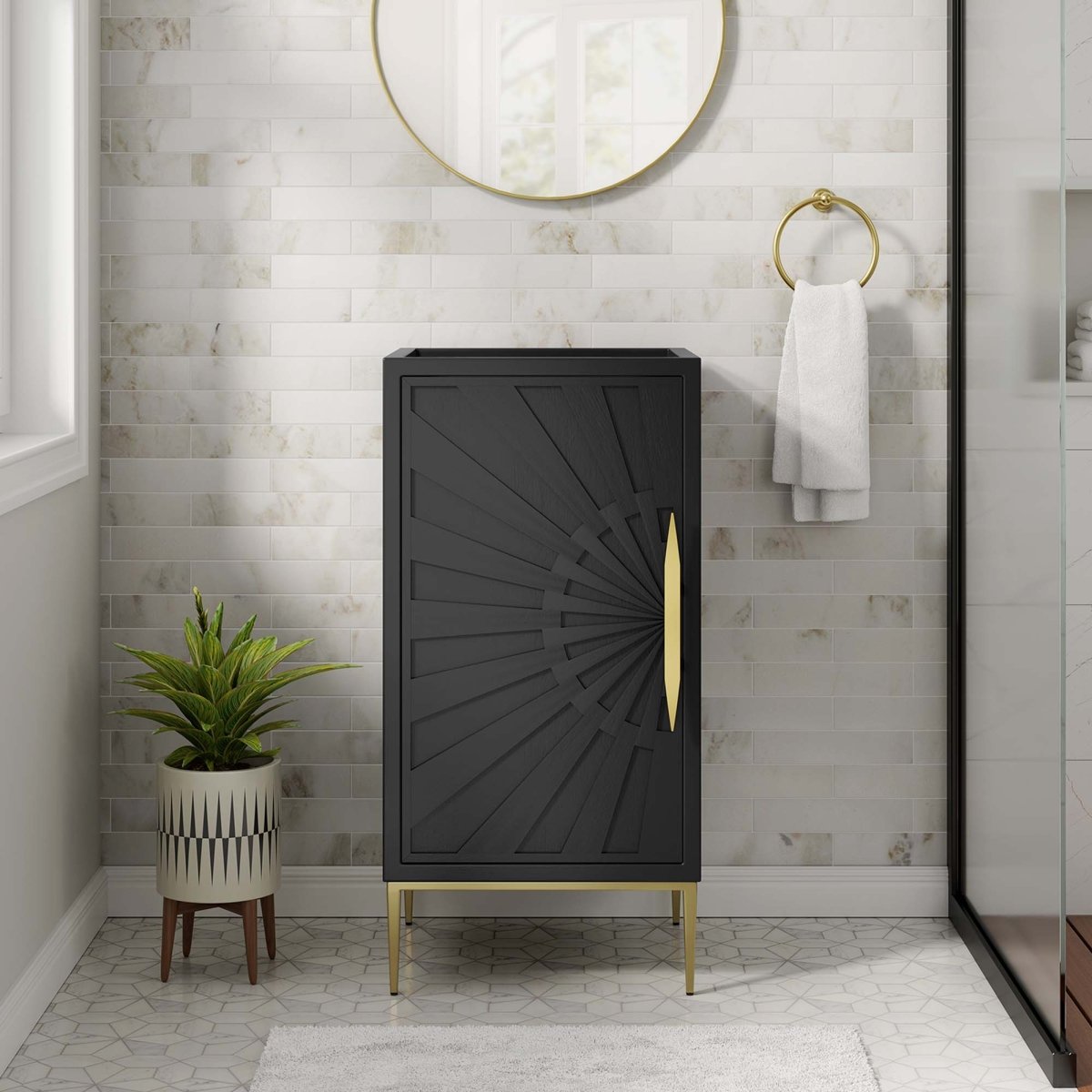 18" Black Modern Wood Bathroom Vanity Cabinet with Gold Base - Bathroom Fixtures - Alpine Outlets