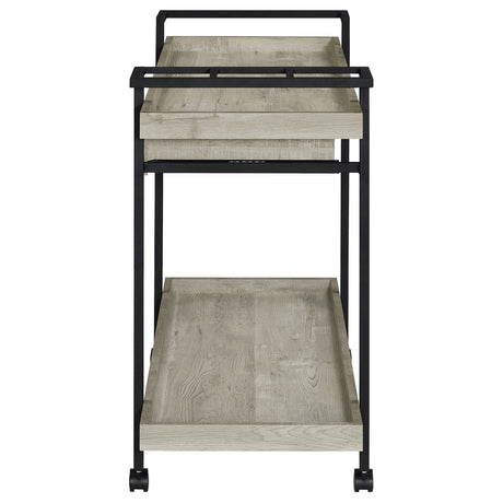 Ventura 1-Drawer Grey Driftwood Bar Cart with Casters