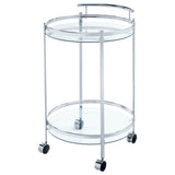 Chrissy Round Glass Shelf Metal Bar Cart Chrome