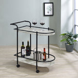 Desiree 2-Tier Faux Marble Bar Cart with Wine Rack - Black