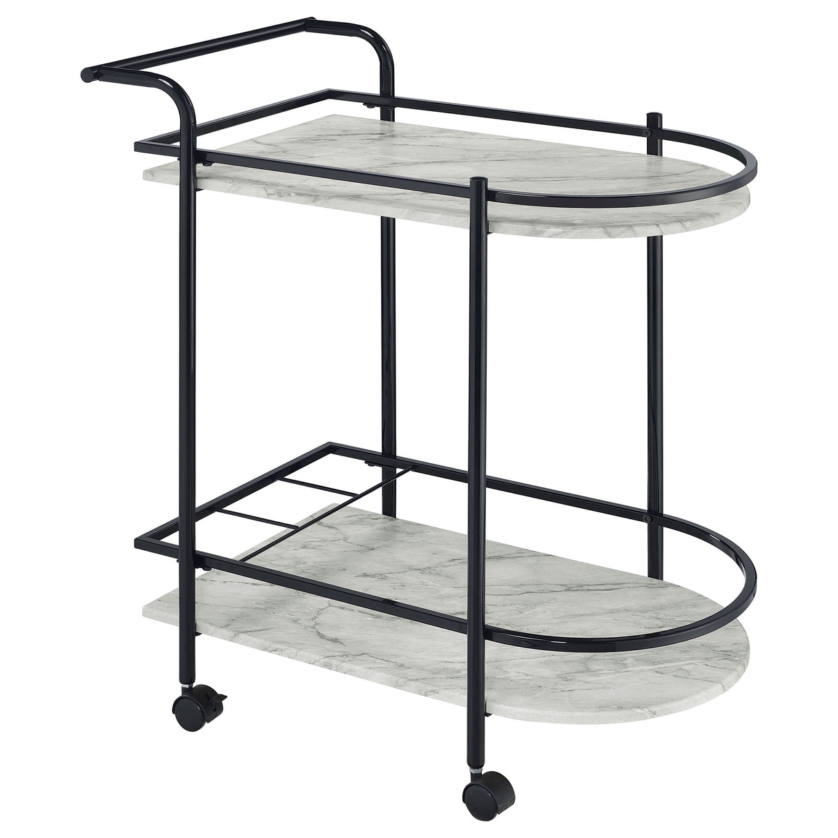 Desiree 2-Tier Faux Marble Bar Cart with Wine Rack - Black