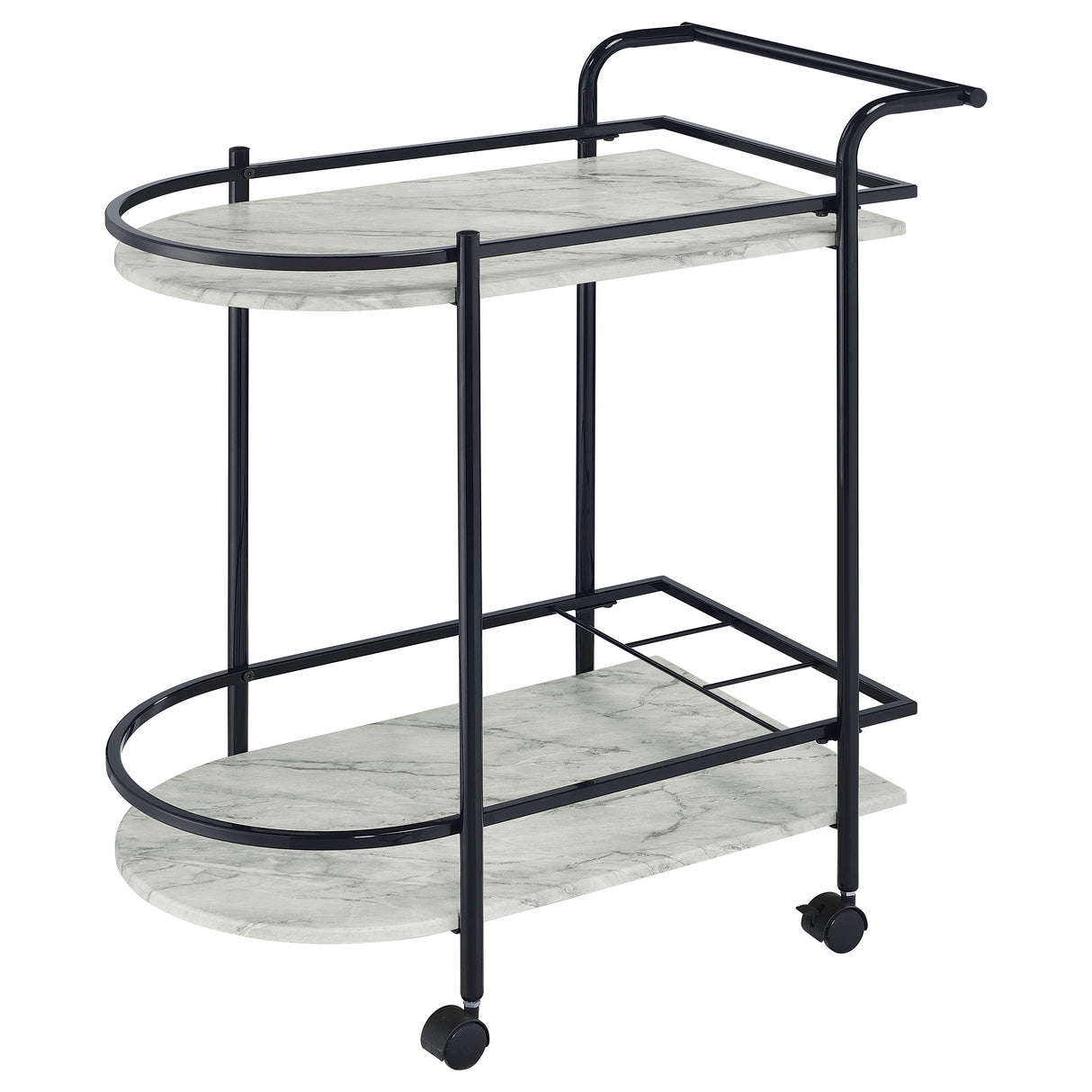 Desiree 2-Tier Faux Marble Bar Cart with Wine Rack - Black