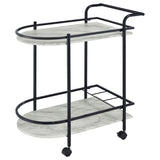 Desiree 2-Tier Faux Marble Bar Cart with Wine Rack - Black