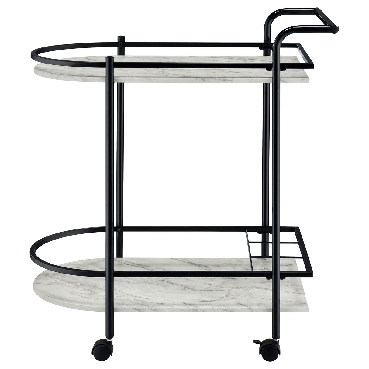 Desiree 2-Tier Faux Marble Bar Cart with Wine Rack - Black