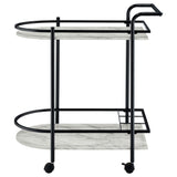 Desiree 2-Tier Faux Marble Bar Cart with Wine Rack - Black