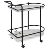 Desiree 2-Tier Faux Marble Bar Cart with Wine Rack - Black