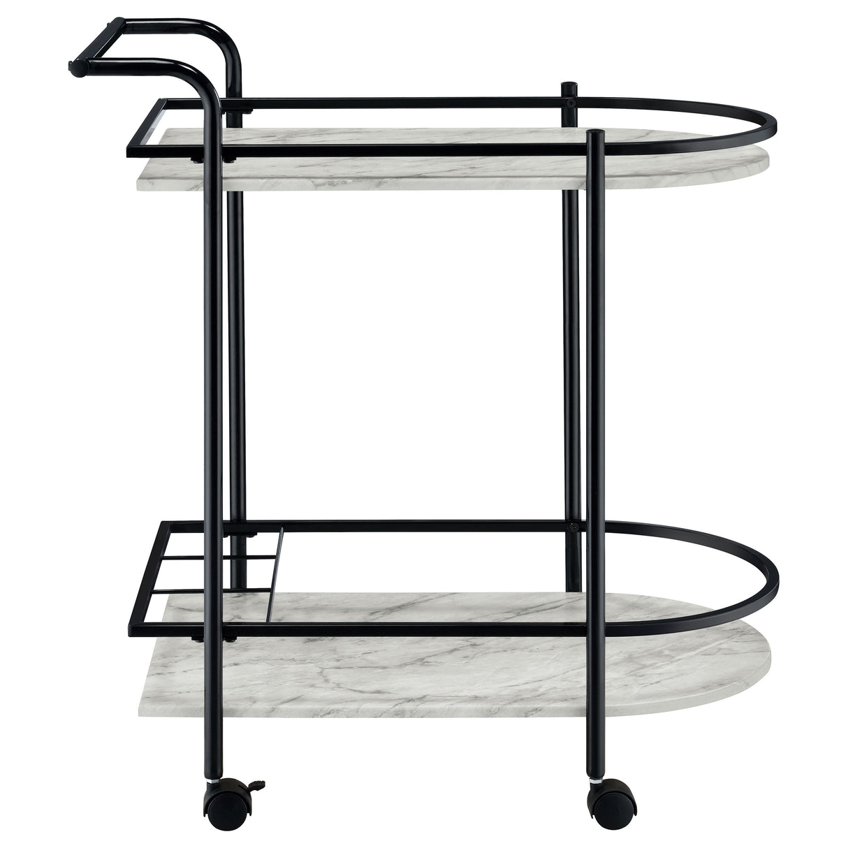 Desiree 2-Tier Faux Marble Bar Cart with Wine Rack - Black
