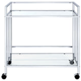 Cara 2-Tier Rectangular Glass Shelf Metal Bar Cart Chrome