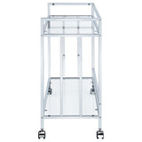 Cara 2-Tier Rectangular Glass Shelf Metal Bar Cart Chrome