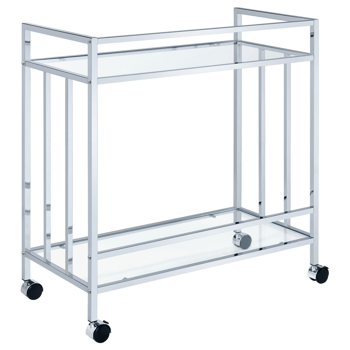 Cara 2-Tier Rectangular Glass Shelf Metal Bar Cart Chrome