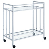 Cara 2-Tier Rectangular Glass Shelf Metal Bar Cart Chrome