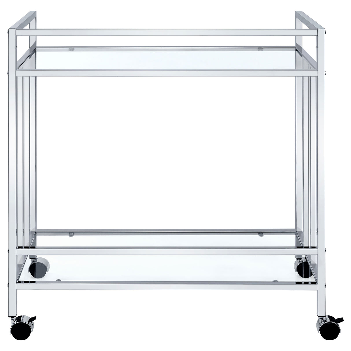 Cara 2-Tier Rectangular Glass Shelf Metal Bar Cart Chrome