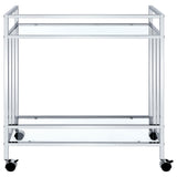 Cara 2-Tier Rectangular Glass Shelf Metal Bar Cart Chrome