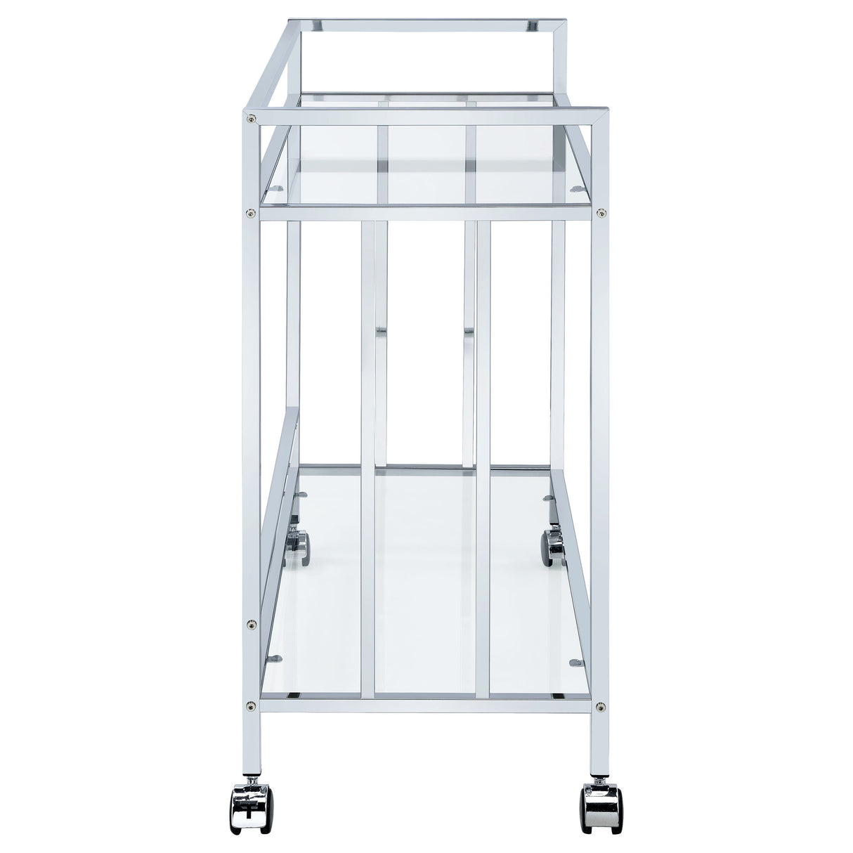 Cara 2-Tier Rectangular Glass Shelf Metal Bar Cart Chrome