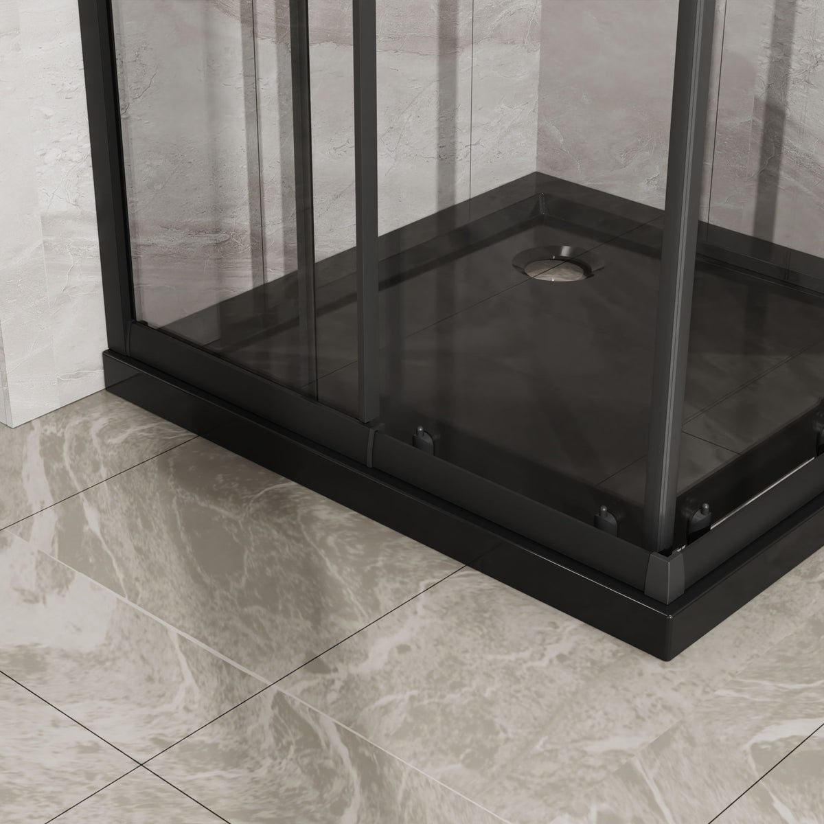 Corner Sliding Shower Door And Shower Base Combo Kit No Drain Kit - Matte Black