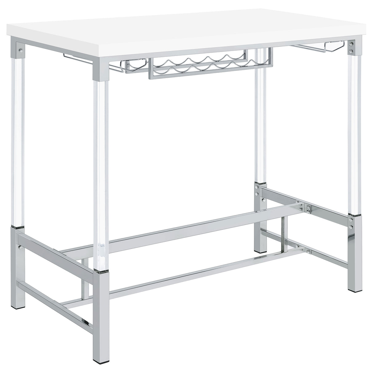 Norcrest 47-Inch White High Gloss Bar Table with Wine Storage
