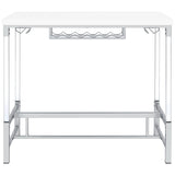 Norcrest 47-Inch White High Gloss Bar Table with Wine Storage
