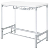Norcrest 47-Inch White High Gloss Bar Table with Wine Storage