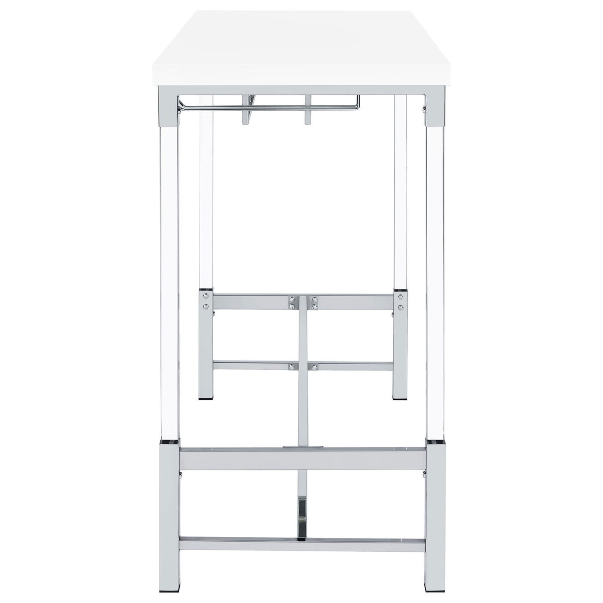 Norcrest 47-Inch White High Gloss Bar Table with Wine Storage