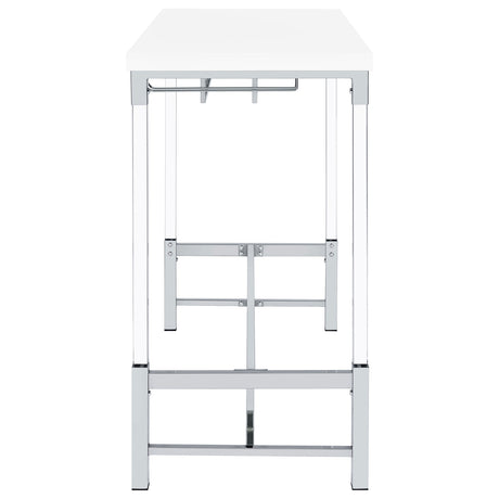 Norcrest 47-Inch White High Gloss Bar Table with Wine Storage