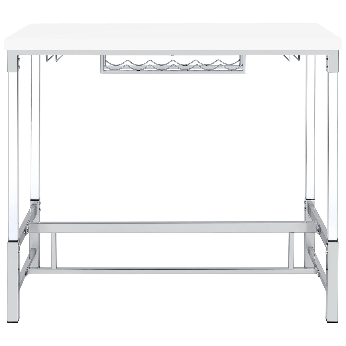 Norcrest 47-Inch White High Gloss Bar Table with Wine Storage
