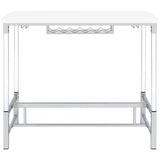 Norcrest 47-Inch White High Gloss Bar Table with Wine Storage
