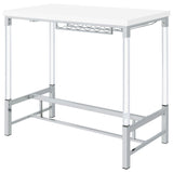 Norcrest 47-Inch White High Gloss Bar Table with Wine Storage