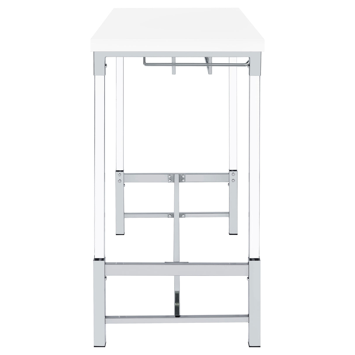 Norcrest 47-Inch White High Gloss Bar Table with Wine Storage