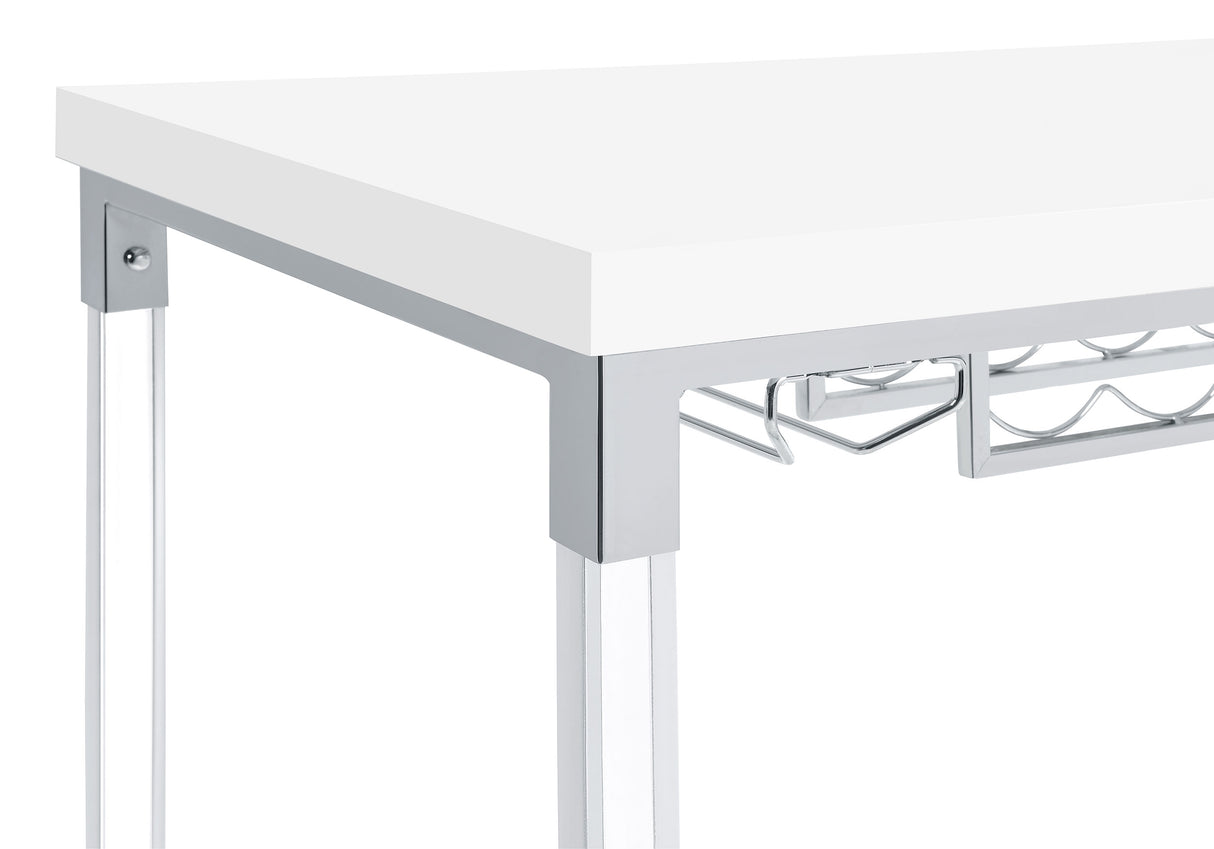 Norcrest 47-Inch White High Gloss Bar Table with Wine Storage