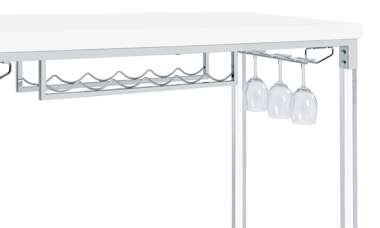 Norcrest 47-Inch White High Gloss Bar Table with Wine Storage