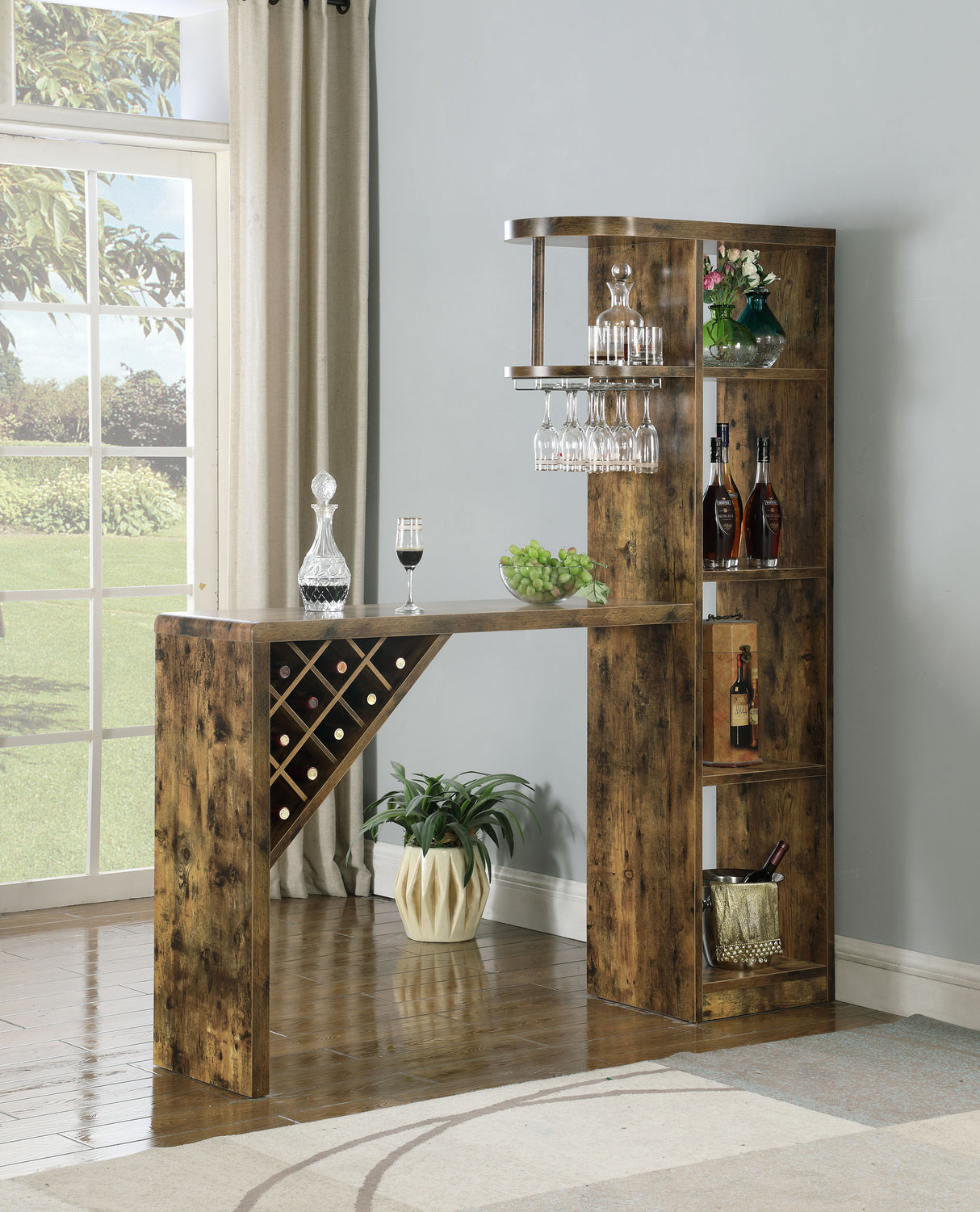 Belvedere 5-Shelf Home Bar Table, Rustic Nutmeg