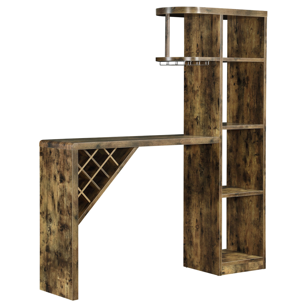 Belvedere 5-Shelf Home Bar Table, Rustic Nutmeg