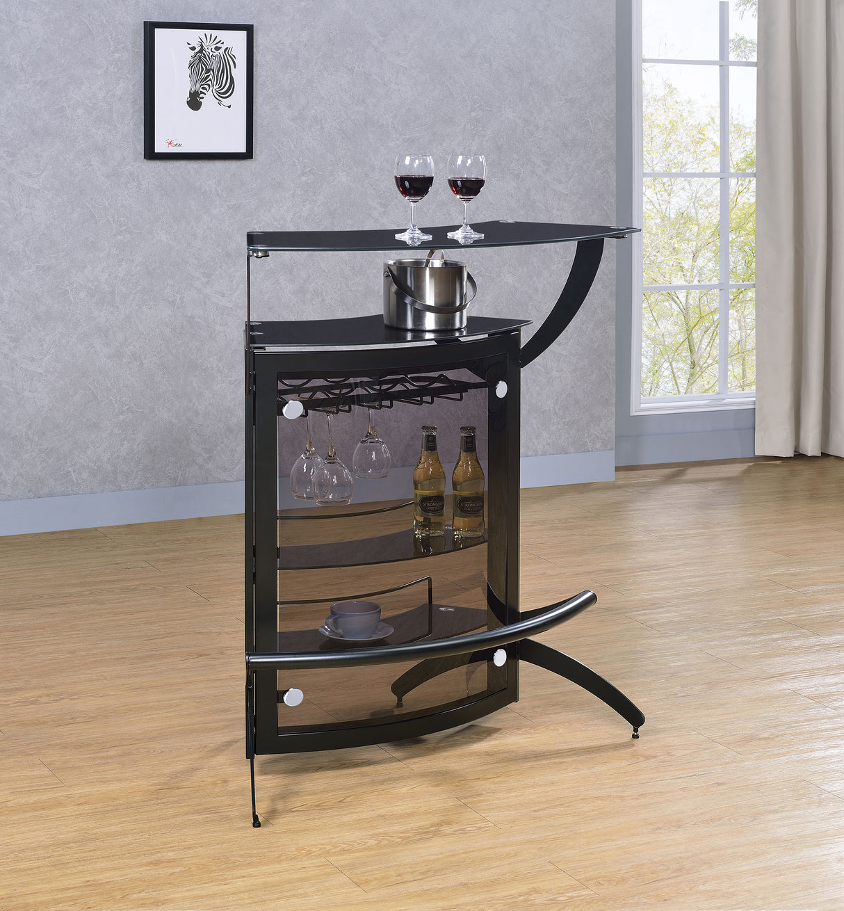 Dallas 2-Shelf Curved Black Home Bar Cabinet