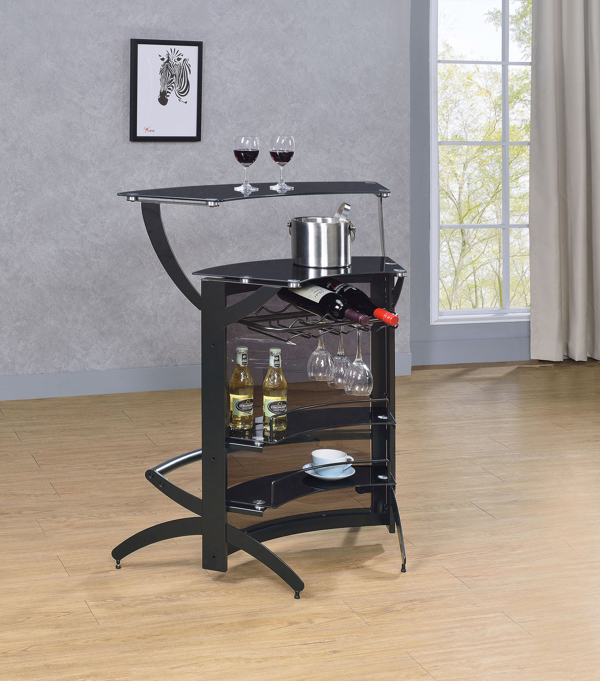 Dallas 2-Shelf Curved Black Home Bar Cabinet