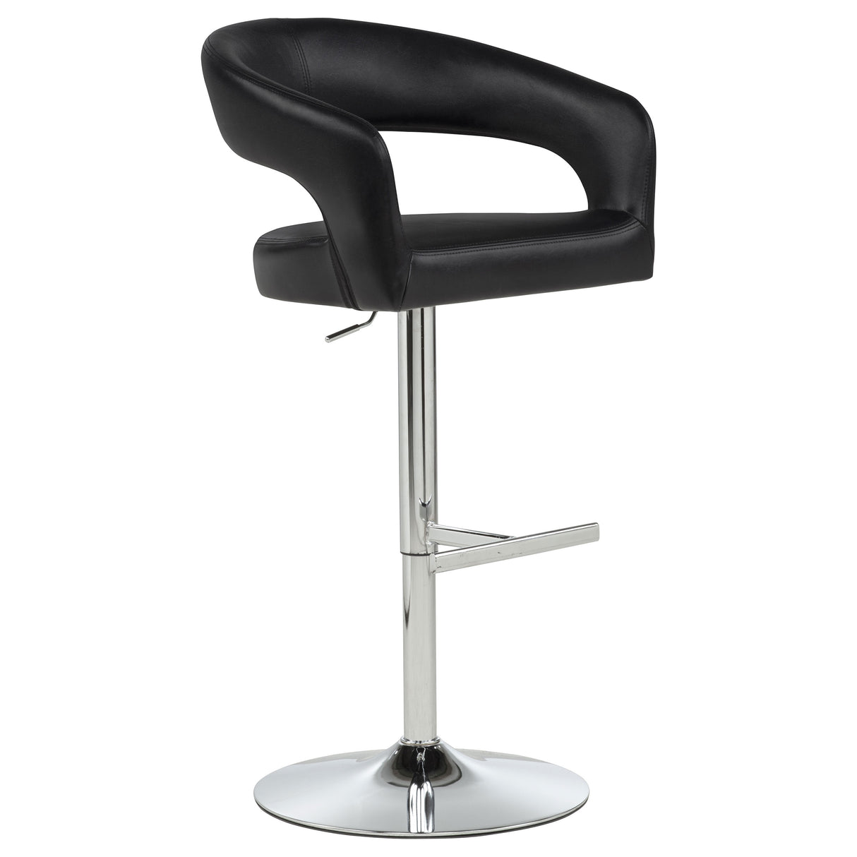 Travia Black Leatherette Adjustable Bar Stool with Chrome Base
