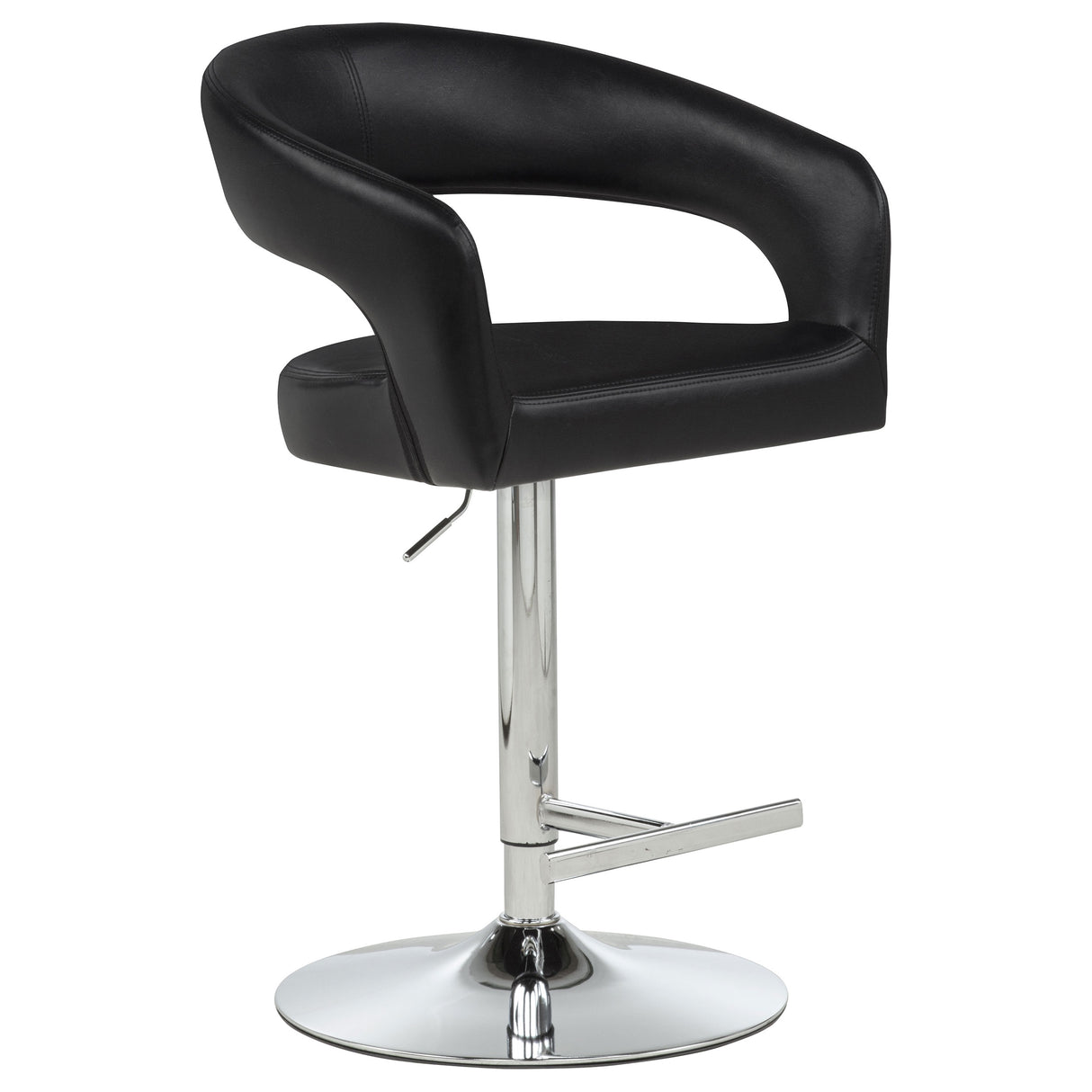 Travia Black Leatherette Adjustable Bar Stool with Chrome Base