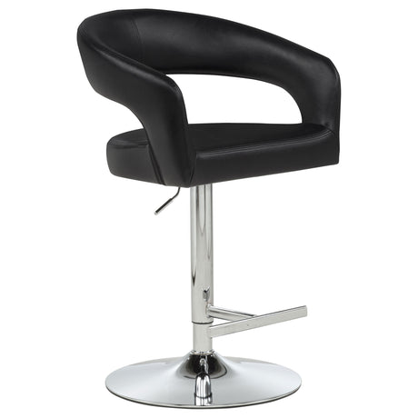 Travia Black Leatherette Adjustable Bar Stool with Chrome Base