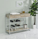 Melrose 2-Drawer Home Bar Storage with Wine Rack, Grey Washed Oak