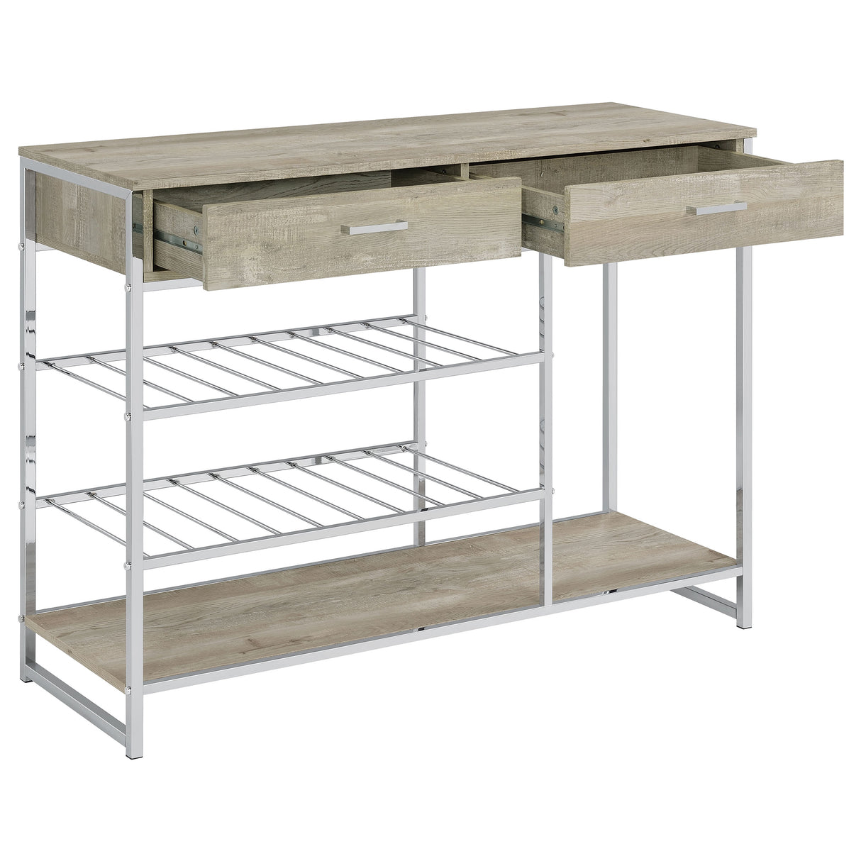 Melrose 2-Drawer Home Bar Storage with Wine Rack, Grey Washed Oak